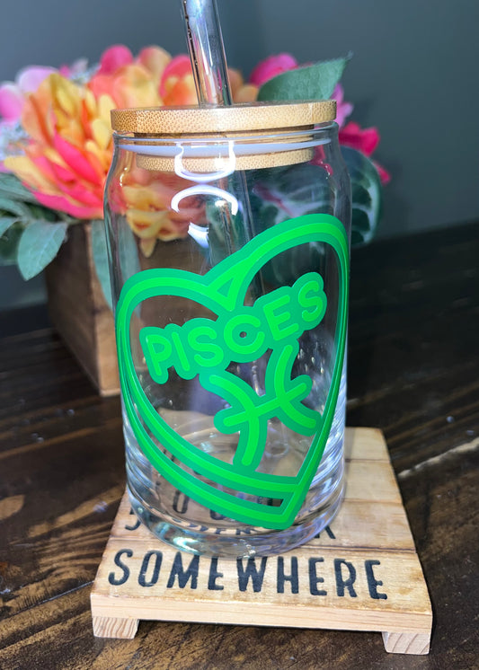 Zodiac Heart Glass Can